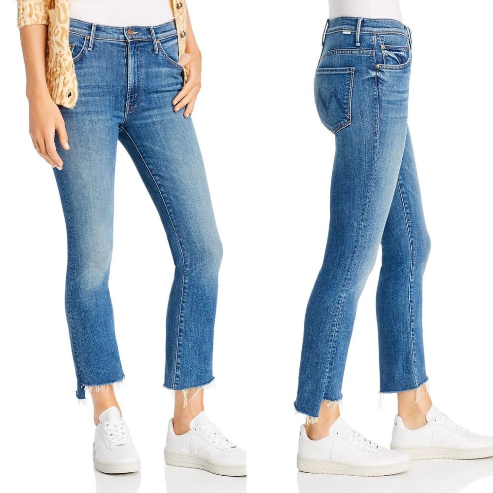MOTHER Jeans The Insider Crop Step Fray Flared in Wild Game Medium Blue Size 25